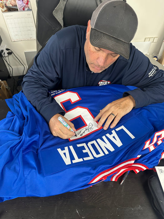 Sean Landeta Autographed CUSTOM NY Giants Jersey w/ Inscr (JSA)