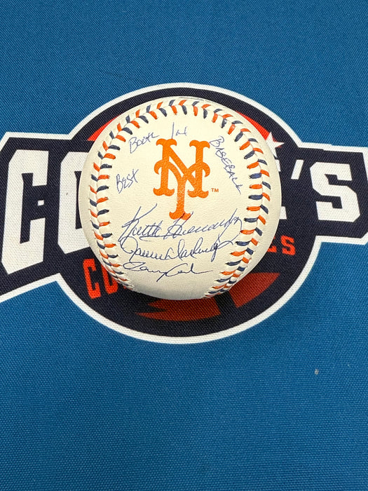 Keith Hernandez, Gary Cohen & Ron Darling Autographed NY Mets Team Stitch Baseball w/ Inscription (Beckett)