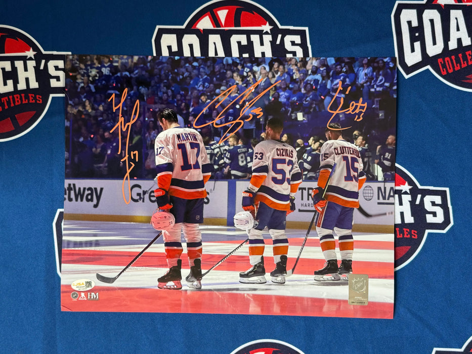 Cal Clutterbuck, Matt Martin & Casey Cizikas TRIPLE Autographed 11x14 Photo (JSA)