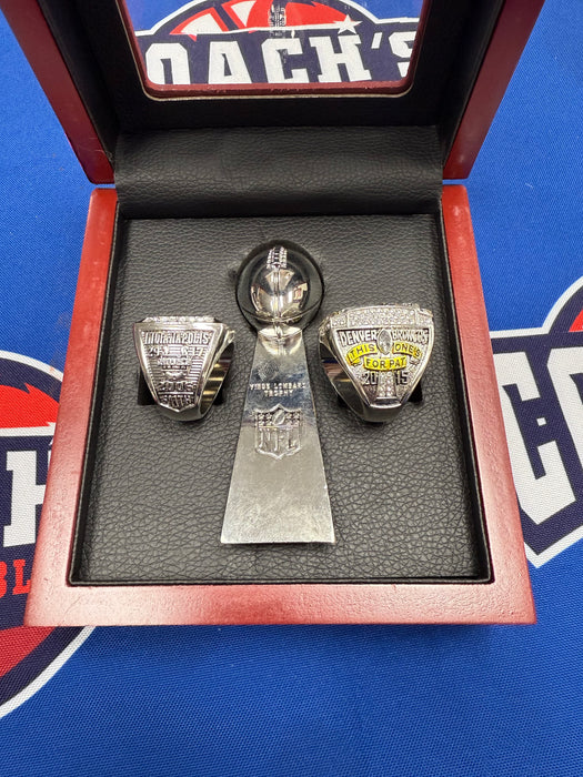 Peyton Manning 3pc Replica Super Bowl Ring & Trophy with Display Box