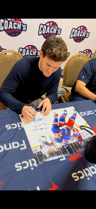 Adam Fox Autographed 16x20 First Goal Photo with 1st NHL Goal 10-29-19 Inscription (Fanatics)