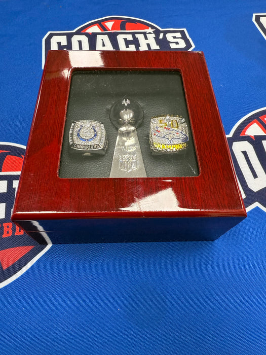 Peyton Manning 3pc Replica Super Bowl Ring & Trophy with Display Box