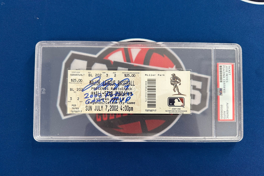 Jose Reyes Autographed 2002 Futures Game Ticket Stub with Inscription (PSA SLABBED)