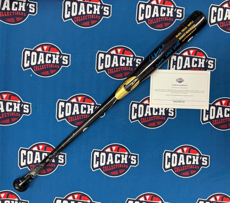 Ronny Mauricio Autographed GAME USED Bat from 2025 Season w/ Inscr (JSA)