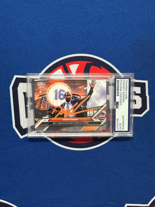Dwight "Doc" Gooden Autographed 2024 Topps Now Jersey Retirement Game #77 Slabbed Card (PSA Slab)