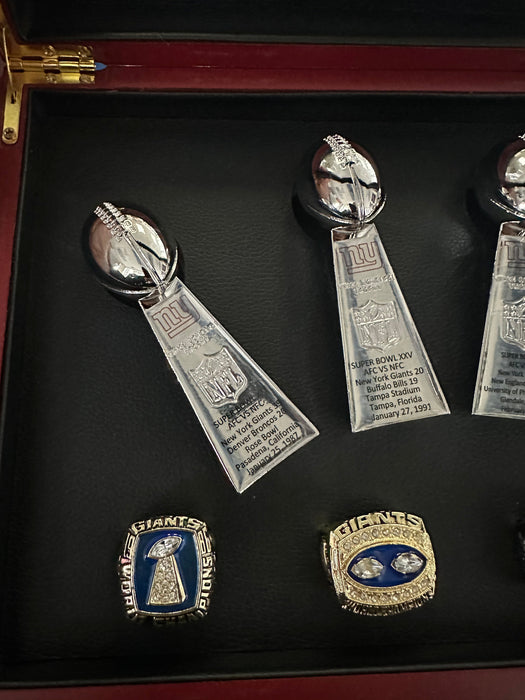 New York Giants 8pc Replica Super Bowl Ring & Trophy Set w/ Display Box