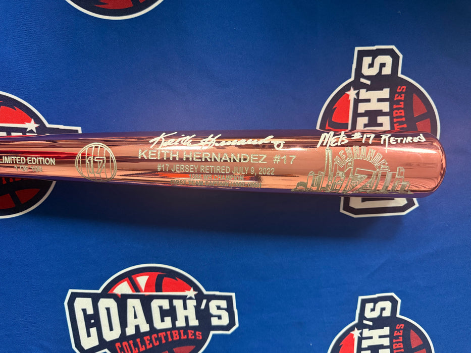 Keith Hernandez Autographed Special Limited Edition PINK CHROME Baseball Bat w/ Mets #17 Retired (JSA)