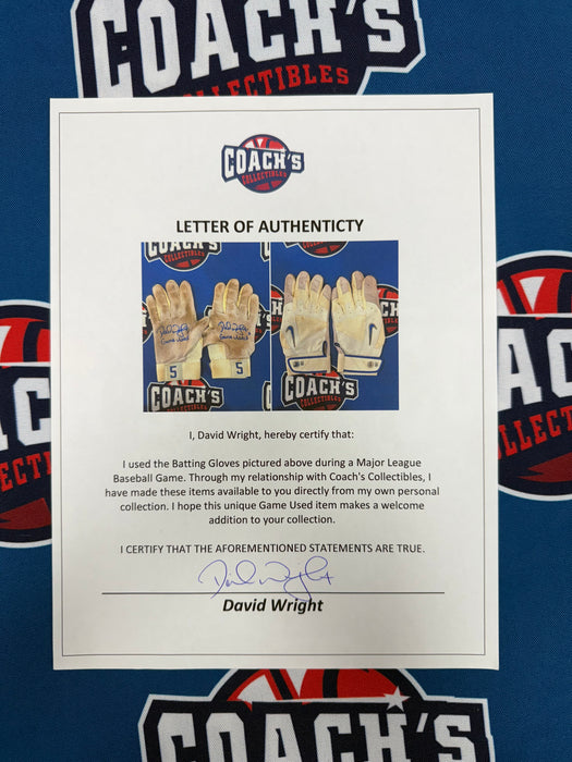 GAME USED David Wright Autographed PAIR of Nike Batting Gloves w/ Game Used Inscription (Beckett)