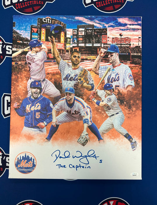 David Wright Autographed 16x20 Custom Graphic Wrapped Canvas with "The Captain" Inscription (JSA)