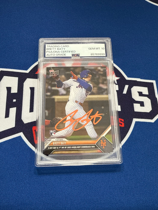 Brett Baty Autographed 2023 Topps NOW Rookie Card #195 GEM 10 Auto (PSA SLAB)
