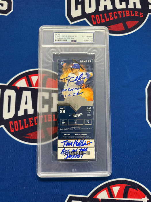 Terry Collins & Tom Hallion DUAL Autographed & Inscribed "Ass in the Jackpot" Game Full Ticket (PSA SLAB)