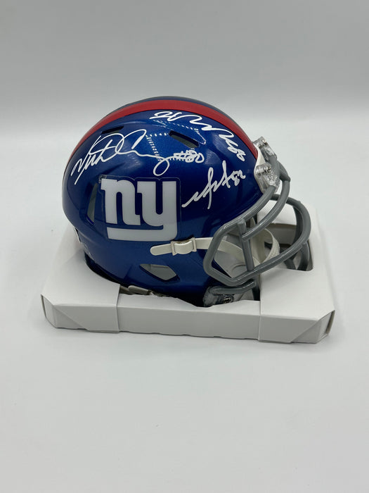 Victor Cruz, Hakeem Nicks & Mario Manningham TRIPLE Autographed NY Giants Speed Mini Helmet (Beckett)