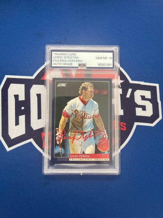 Lenny Dykstra Autographed 1993 Score Base Card Gem 10 Auto (PSA SLAB)
