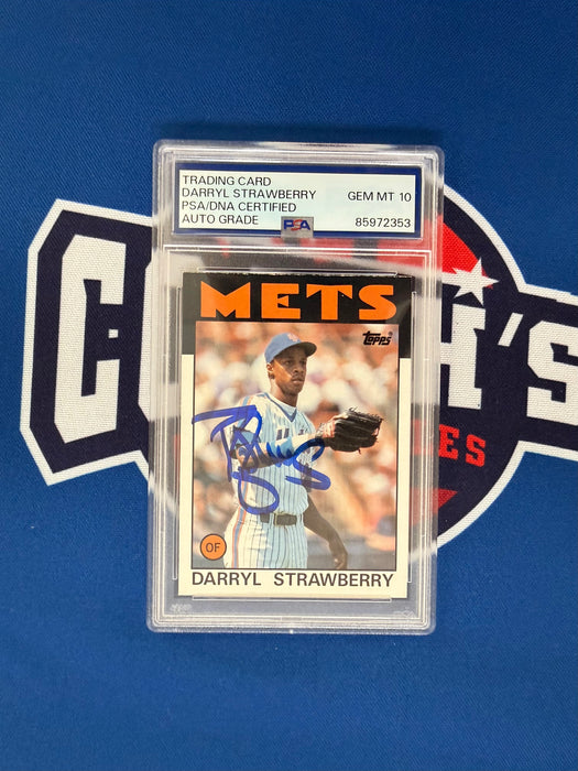Darryl Strawberry Autographed 1986 Topps Base Gem 10 Auto (PSA SLAB)