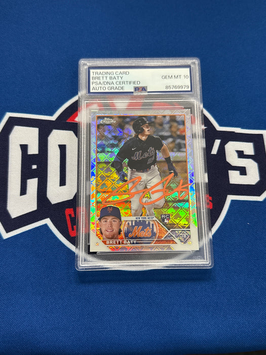 Brett Baty Autographed 2023 Topps Chrome MLB LOGOFRACTOR Rookie Card #204 Gem 10 Auto (PSA SLAB)