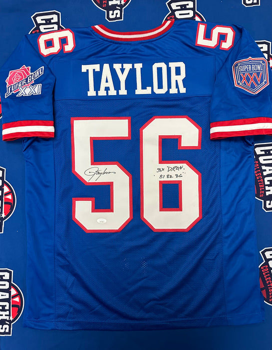 Lawrence Taylor Autographed NY Giants CUSTOM Blue Home Jersey with Inscription (JSA)