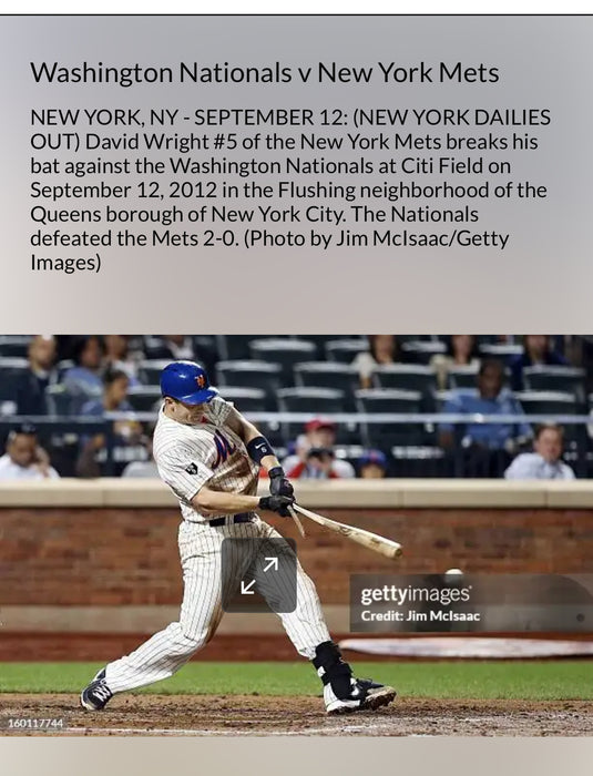 David Wright Autographed GAME USED & BROKEN Bat from 2012 Season w/ Inscr (MLB/Beckett)