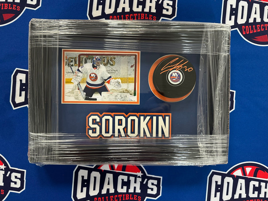 Ilya Sorokin Autographed Puck in 13”x8” Custom Shadowbox (Fanatics)