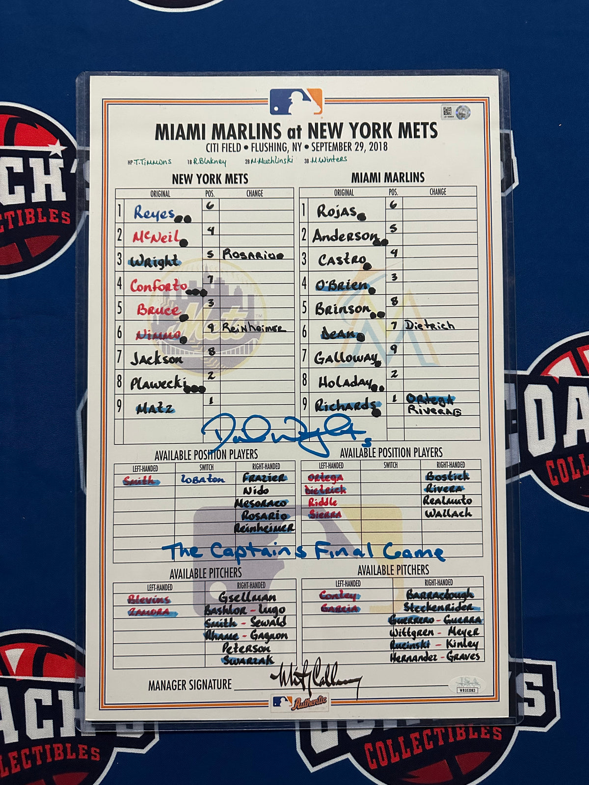 David Wright Autographed Final Game Replica Lineup Card with Inscripti ...