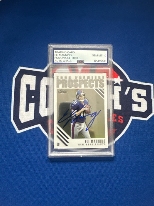 Eli Manning Autographed 2004 Topps Chrome Premiere Prospects Rookie Card Gem Mint 10 Auto Grade (PSA SLAB)