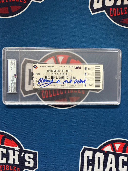 Ronny Mauricio Autographed MLB DEBUT Full Ticket w/ Inscription (PSA SLAB)