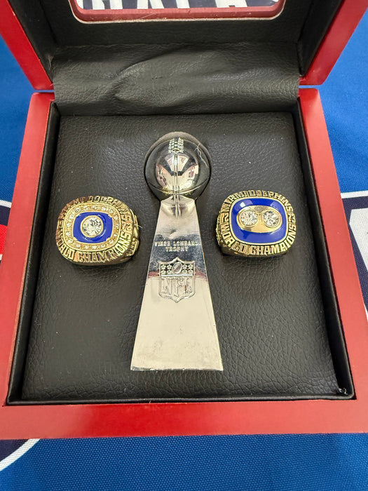 Miami Dolphins 3pc Replica Super Bowl Ring & Lombardi Trophy Set w/ Display Box