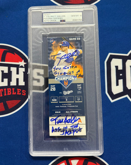 Terry Collins & Tom Hallion DUAL Autographed & Inscribed "Ass in the Jackpot" Game Full Ticket Gem 10 Auto (PSA SLAB)