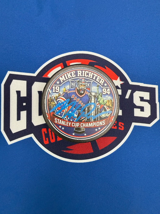 Mike Richter Autographed NY Rangers Custom Graphic Puck (JSA)