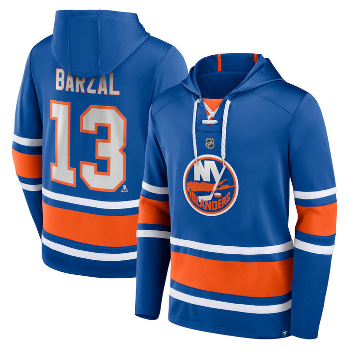 Mathew Barzal Sz SMALL New York Islanders Fanatics Name & Number Lace-Up Pullover Hoodie - Royal