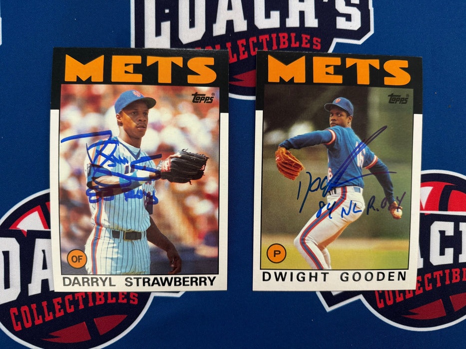 Darryl Strawberry & Doc Gooden Autographed 1986 JUMBO Topps 5x7 Cards w/ Inscriptions (JSA)