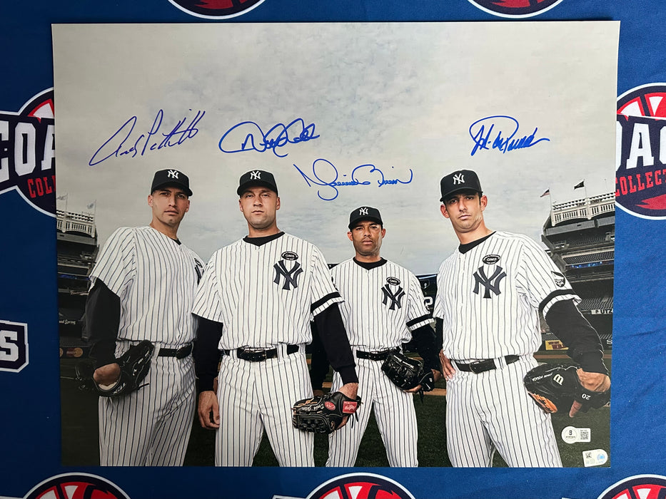 Derek Jeter, Jorge Posada, Andy Pettitte, & Mariano Rivera QUAD Signed 16x20 Photo (MLB/Beckett Letter)