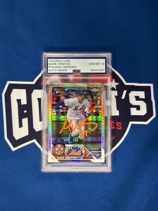 Mark Vientos Autographed 2023 Slabbed Topps Chrome Prizm Rookie Card Gem 10 Auto (PSA SLAB)