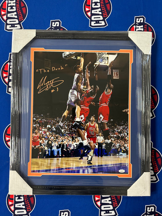 FRAMED John Starks Autographed The Dunk 16x20 Photo with The Dunk Inscription (JSA)