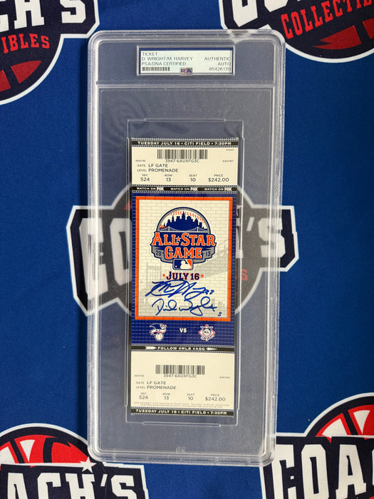 David Wright & Matt Harvey Autographed 2013 MLB All Star Game Full Ticket (PSA SLAB)