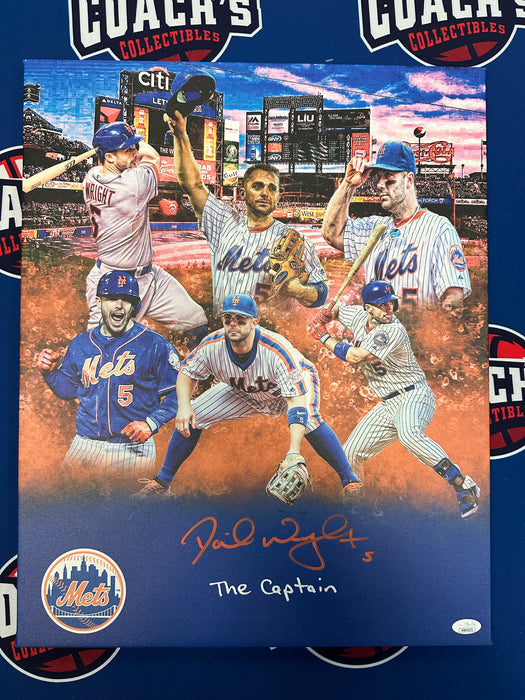 David Wright Autographed 16x20 Custom Graphic Wrapped Canvas with "The Captain" Inscription (JSA)