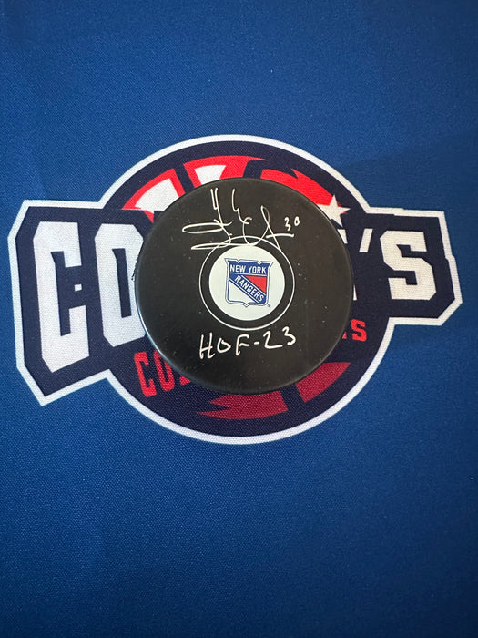 Henrik Lundqvist Autographed NY Rangers Hockey Puck with HOF 2023 Inscription (Fanatics)