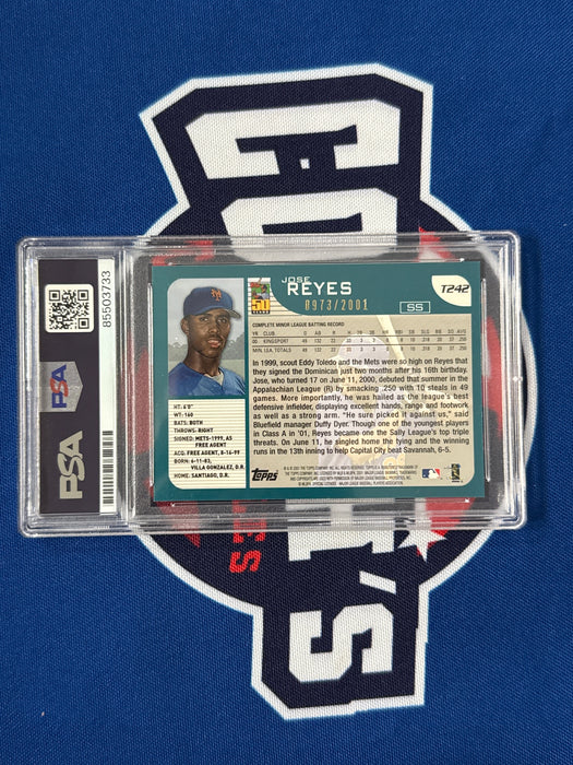 Jose Reyes Autographed NY Mets LE GOLD 2001 Topps Rookie Trading Card GEM 10 (PSA SLAB)
