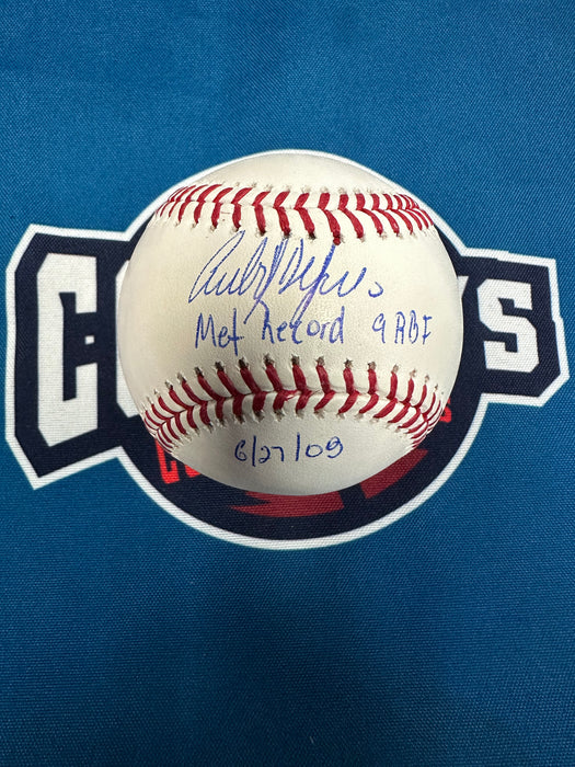 Carlos Delgado Autographed OML Baseball with Mets Record 9RBI 6/27/08 (JSA)