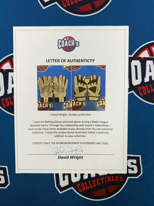 GAME USED David Wright Autographed PAIR of Nike Batting Gloves w/ Game Used Inscription (Beckett)