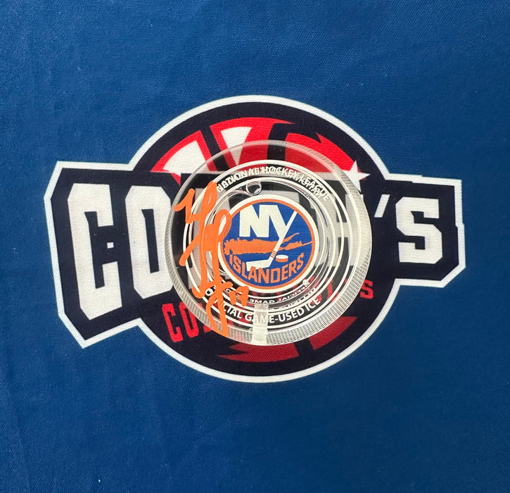 Matt Martin Autographed NY Islander Crystal Puck-Filled with UBS Ice from 2023-2024 Season (JSA)