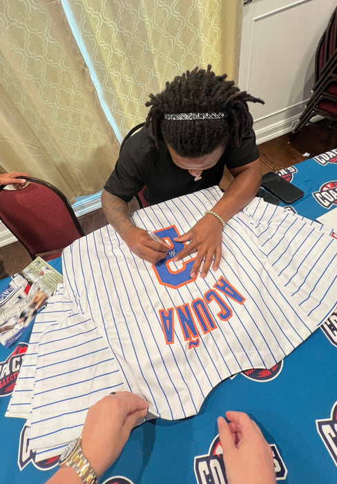 Luisangel Acuna Autographed CUSTOM NY Mets Pinstripe Jersey (JSA)