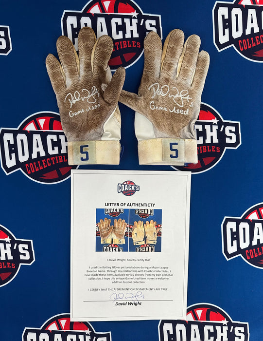 GAME USED David Wright Autographed PAIR of Nike Batting Gloves w/ Game Used Inscription (Beckett)
