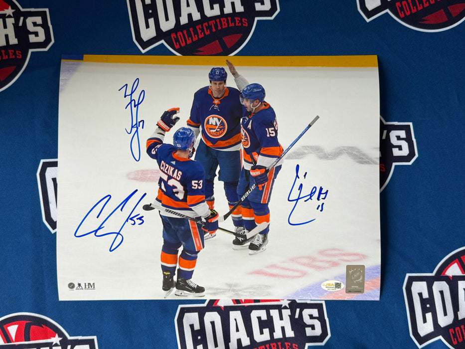 Cal Clutterbuck, Matt Martin & Casey Cizikas TRIPLE Autographed 11x14 Photo (JSA)