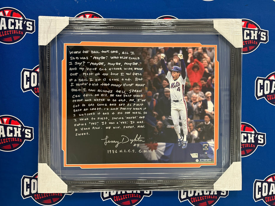 FRAMED Lenny Dykstra Autographed 16x20 Photo with 1986 NLCS GW HR Story Inscription (Steiner/MLB/Fanatics)