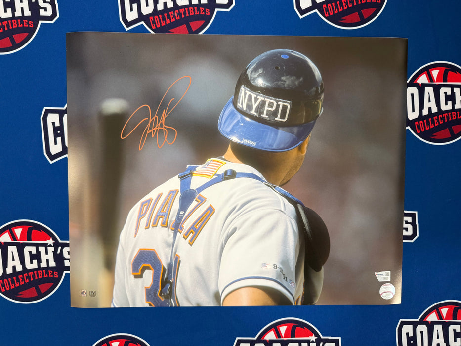 Mike Piazza Autographed NYPD Helmet 16x20 Photo (Fanatics)