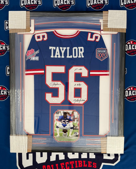FRAMED Lawrence Taylor Autographed CUSTOM Jersey with LT Was a Bad Motherf***er Inscription (JSA)