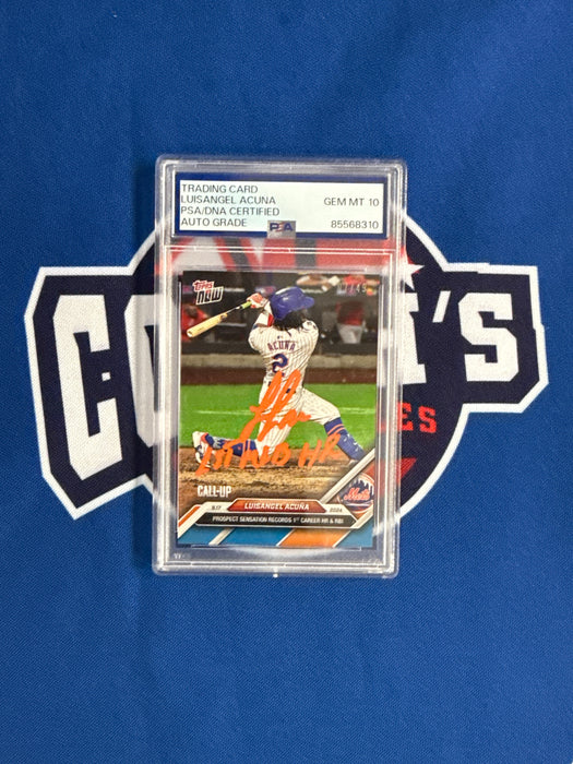 Luisangel Acuna Autographed 2024 LE 7/49 Topps Now #711 Slabbed Card Gem 10 Auto w/ 1st MLB HR (PSA Slab)