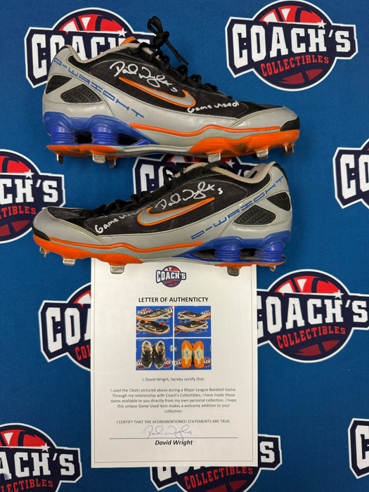 GAME USED David Wright Autographed PAIR of Blue Nike Cleats w/ Game Used Inscription (Beckett)
