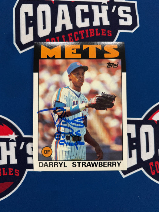 Darryl Strawberry Autographed 1986 JUMBO Topps 5x7 Card w/ 86 WS Champs (JSA)