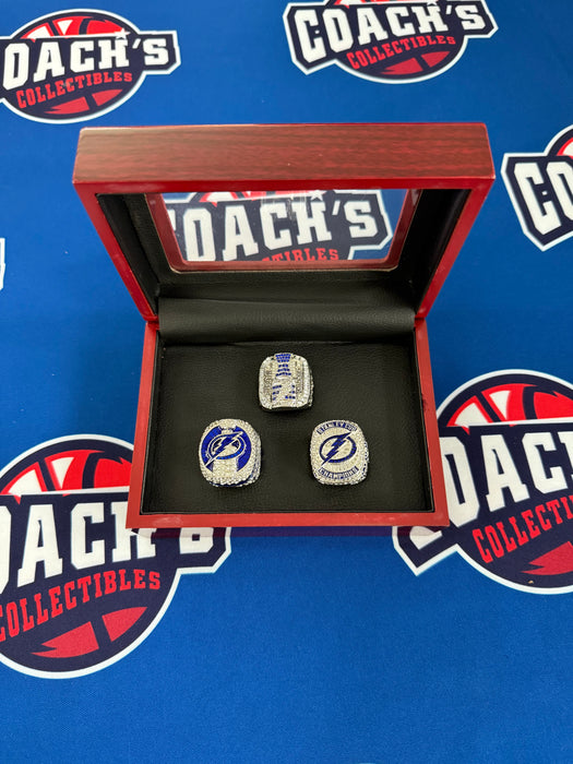 Tampa Bay Lightning 3pc Replica NHL Stanley Cup Ring Set w/ Display Box